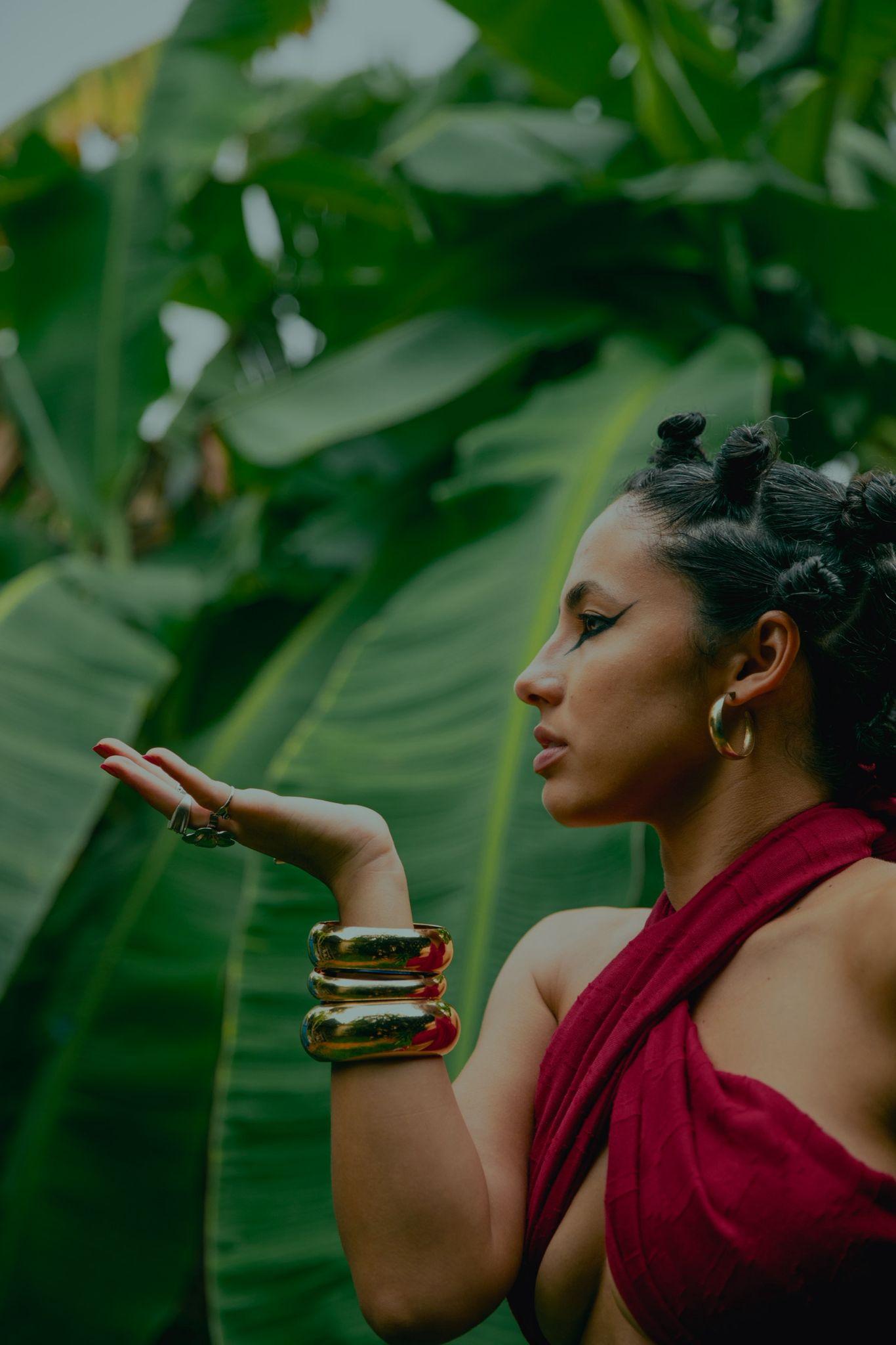 Silhouette in jungle foliage